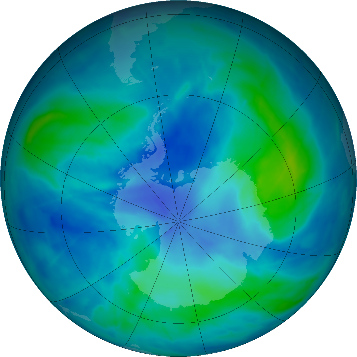 Antarctic ozone map for 08 March 2009